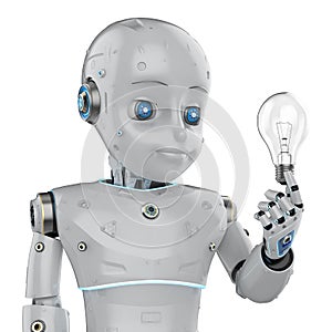 Cute robot hold light bulb